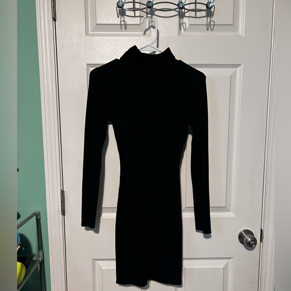 Elegant Knit Black Long Sleeve Dress